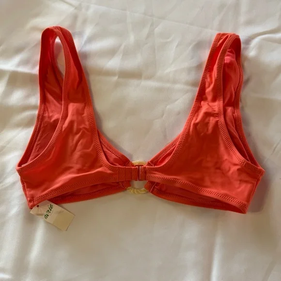 Aerie Coral Bikini Top NWT Ring Detail Padded Size M - Picture 3 of 9